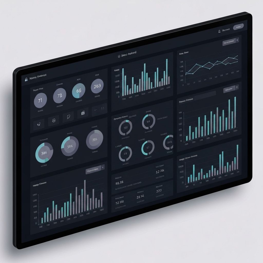 Software-driven workstation showing analytics dashboards and digital operations interfaces