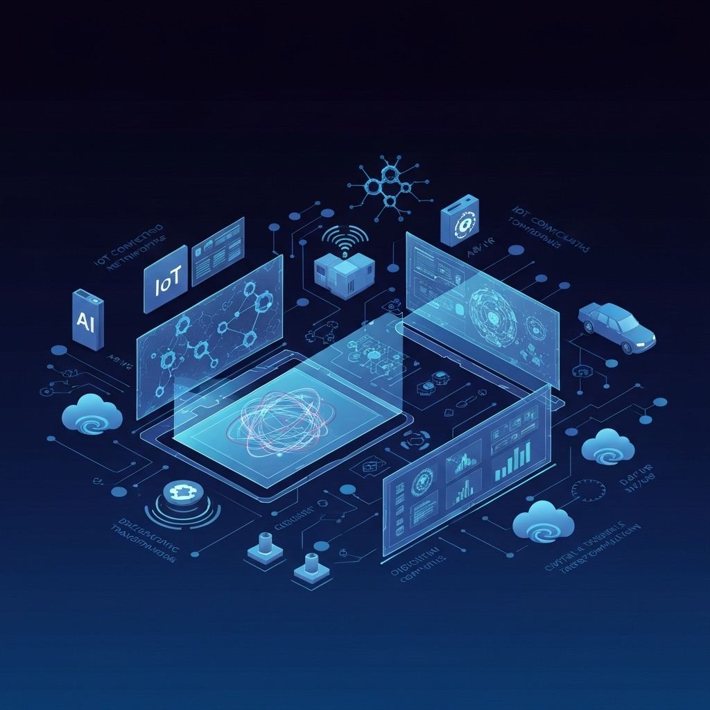 Technology infrastructure environment with modern interface panels and connected digital systems